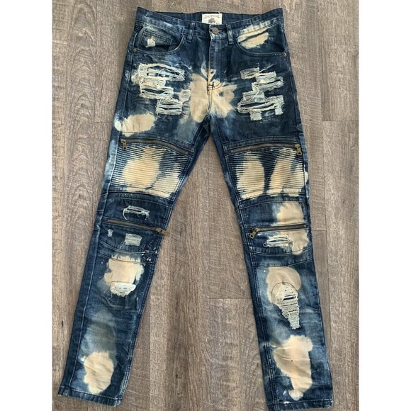 SMOKE RISE Mens 32X32 Jeans Streetwear Mega Distressed Destroyed Zippers Biker